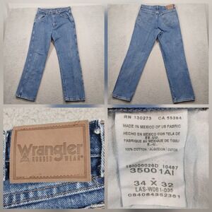 Wrangler Rugged Wear 35001A1 Jeans Mens 34x32 Blue Straight Leg